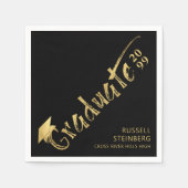 Modern Graduate Gold Pinselstrich Name Schwarz Serviette (Vorderseite)