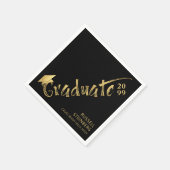 Modern Graduate Gold Pinselstrich Name Schwarz Serviette (Ecke)