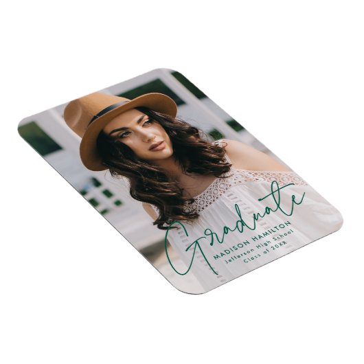 Modern Graduate Green Script Foto Graduation Magnet (Rechte Seite)