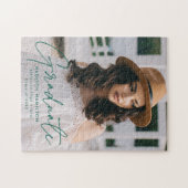 Modern Graduate Green Script Foto Graduation Puzzle (Horizontal)