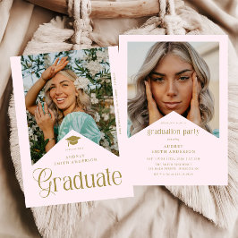 Modern Graduate Photo Graduation Party Pink Gold Einladung
