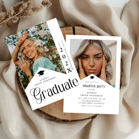 Modern Graduate Photo Graduation Party Ribbon  Einladung