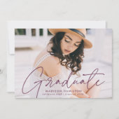 Modern Graduate Purple Script Foto Graduation Ankündigung (Vorderseite)