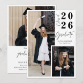 Modern Graduate Script 3 Photo Graduation Party Einladung (Vorne/Hinten)