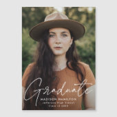 Modern Graduate White Script Foto Magneteinladung (Vorderseite)