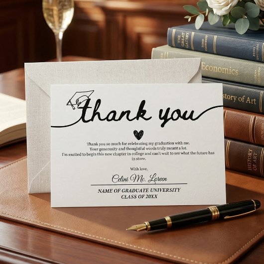 Modern Graduation Cap and Tassel Personalized  Dankeskarte