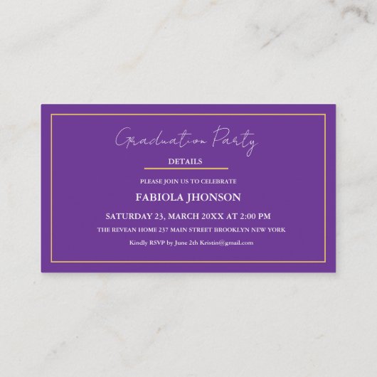 Modern Graduation Name Card Insert Gold Frame (Rückseite)
