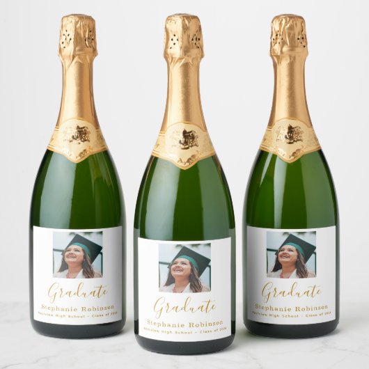 Modern Graduation Party 2024 Foto Gold Schaumweinetikett (Flaschen)