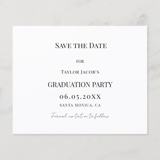 Modern Graduation Party guy budget Save the Date Flyer (Hinten)