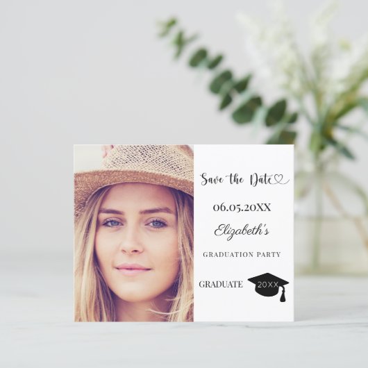 Modern Graduation Party Save the Date card (Stehend Vorderseite)