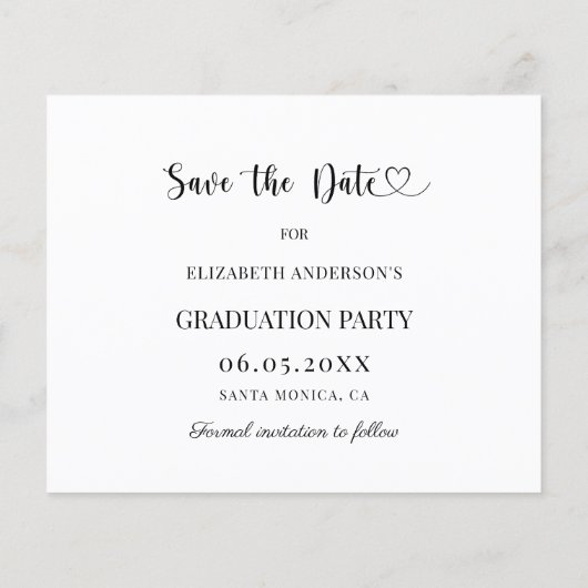 Modern Graduation Party Save the Date card (Rückseite)