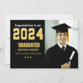 Modern Graduation Party with 1 Photo in Black  Einladung (Vorderseite)