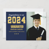 Modern Graduation Party with 1 Photo in Blue Einladung (Vorderseite)