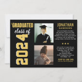 Modern Graduation Party with 2 Photos in Black Einladung (Vorderseite)