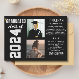 Modern Graduation Party with 2 Photos in Black Einladung