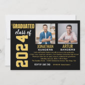 Modern Graduation Party with 2 Photos in Black Einladung (Vorderseite)