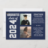 Modern Graduation Party with 2 Photos in Blue Einladung (Vorderseite)