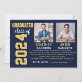 Modern Graduation Party with 2 Photos in Blue Einladung (Vorderseite)