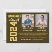 Modern Graduation Party with 2 Photos in Brown Einladung (Vorderseite)