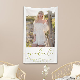 Modern Graduation Photo Elegant Gold Script Banner