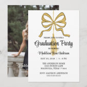 Modern Graduation Tassel and Bow Gold Einladung (Vorne/Hinten)