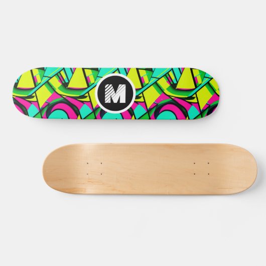Modern Graffiti Paint Splash Custom Monogram Name Skateboard (Horizontal)