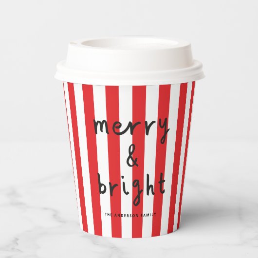 Modern grafisch minimale Weihnachtsrot und weiß Pappbecher (Rückseite)