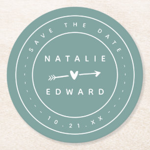 Modern, grafisch Save the Date Runder Pappuntersetzer