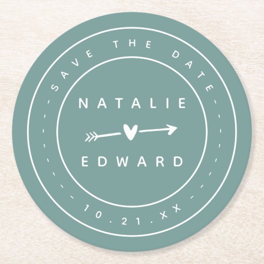 Modern, grafisch Save the Date Runder Pappuntersetzer (Vorderseite)