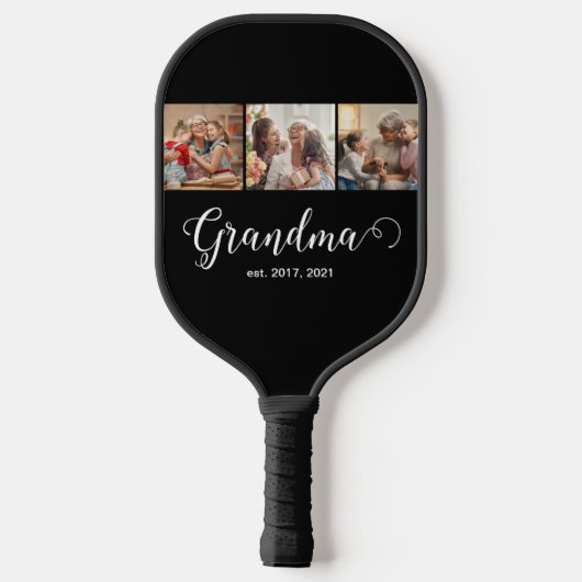 Modern Grandma Established 3 Photo White Script Pickleball Schläger (Rückseite)