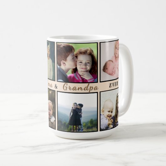 Modern Grandma & Grandpa – Custom 8-Photo Mug Kaffeetasse (VorderseiteRechts)