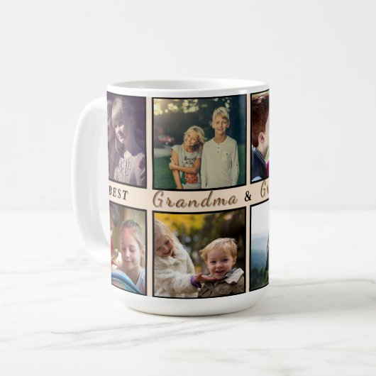 Modern Grandma & Grandpa – Custom 8-Photo Mug Kaffeetasse (Vorderseite Links)