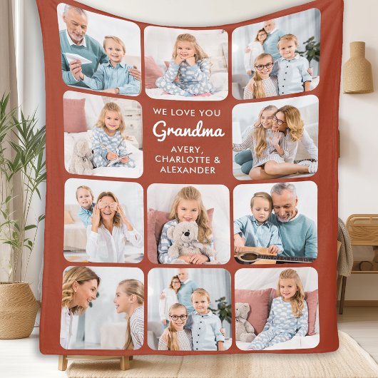 Modern Grandma Terracotta Custom 11 Foto Collage Fleecedecke