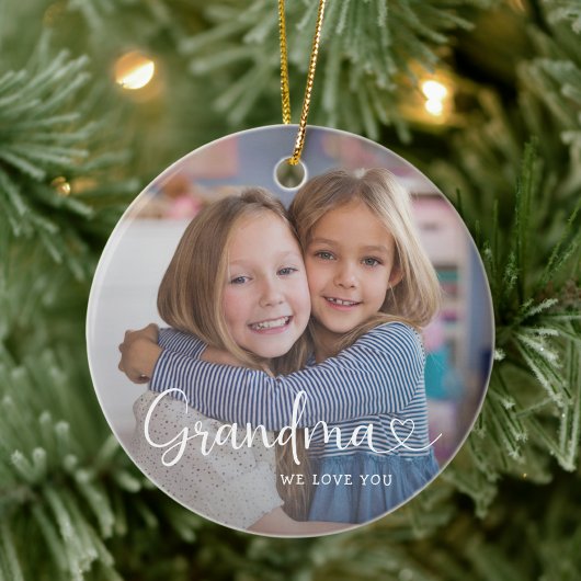 Modern Grandma We Love You Cute Heart 2 Photo Keramik Ornament