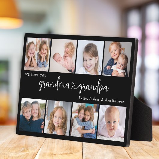 Modern Grandparents Photo Collage Heart Script Fotoplatte