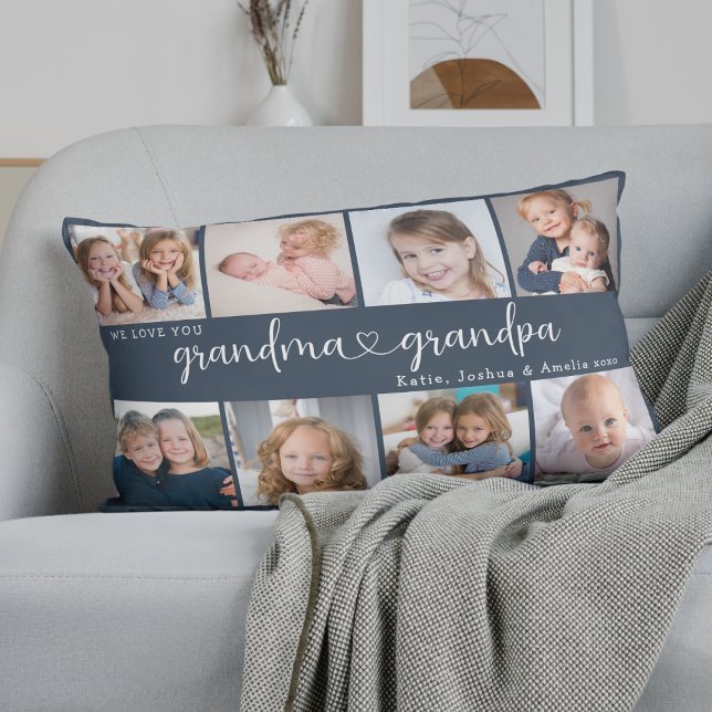Modern Grandparents Photo Collage Heart Script Lendenkissen (Von Creator hochgeladen)