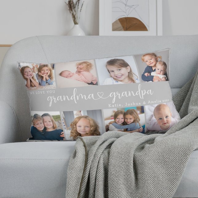 Modern Grandparents Photo Collage Heart Script Lendenkissen (Von Creator hochgeladen)