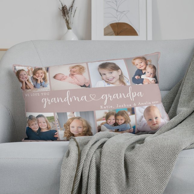 Modern Grandparents Photo Collage Heart Script Lendenkissen (Von Creator hochgeladen)