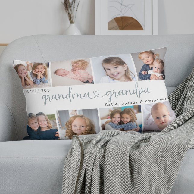 Modern Grandparents Photo Collage Heart Script Lendenkissen (Von Creator hochgeladen)