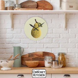 Modern Granny Yellow Green Crochet Birne Frucht Runde Wanduhr