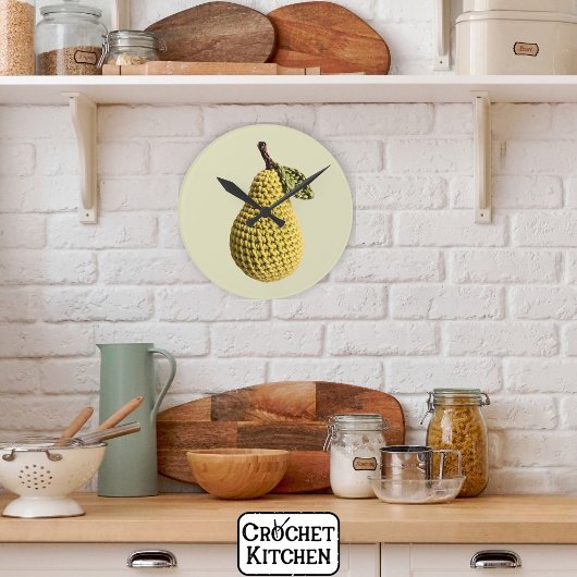 Modern Granny Yellow Green Crochet Birne Frucht Runde Wanduhr