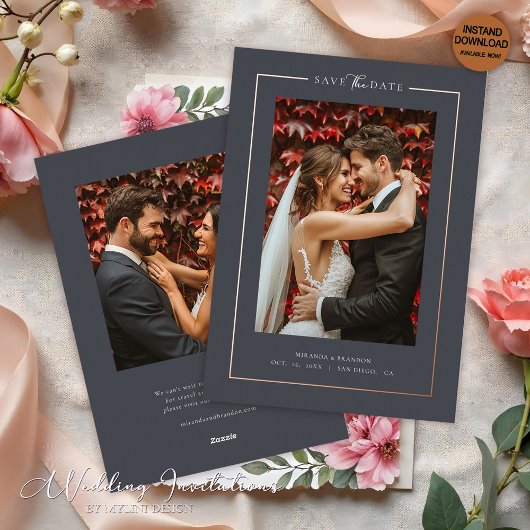 Modern Graphit Elegant Photo Wedding Save the Date Folieneinladung