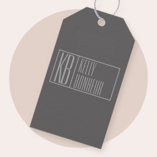 Modern, grau auf dunkelgrau, Initials & Name Logo Geschenkanhänger