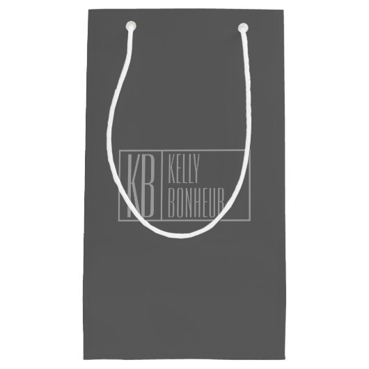 Modern, grau auf dunkelgrau, Initials & Name Logo Kleine Geschenktüte (Vorderseite)