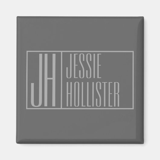 Modern, grau auf dunkelgrau, Initials & Name Logo Magnet (Vorne)