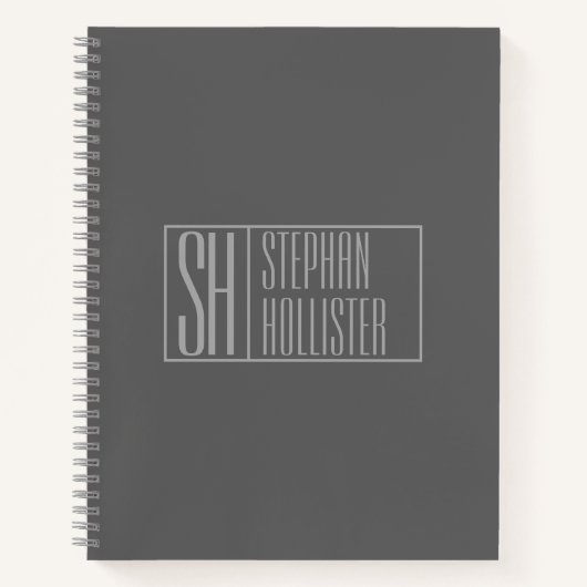 Modern, grau auf dunkelgrau, Initials & Name Logo Notizblock (Vorderseite)