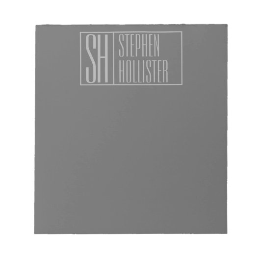 Modern, grau auf dunkelgrau, Initials & Name Logo Notizblock (Vorderseite)