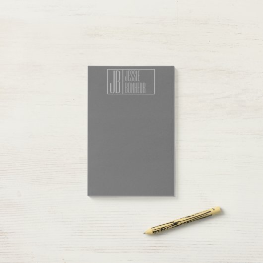 Modern, grau auf dunkelgrau, Initials & Name Logo Post-it Klebezettel (Auf Schreibtisch)