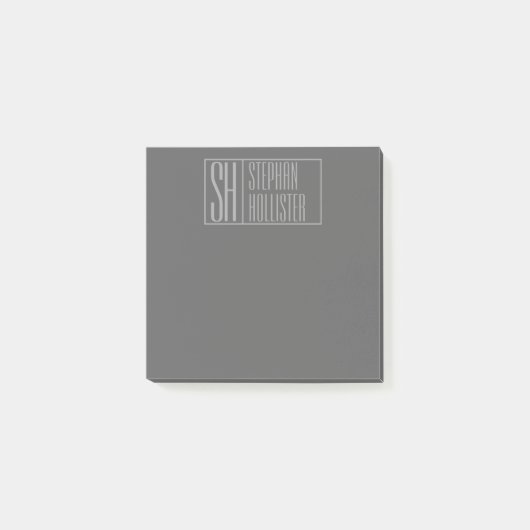 Modern, grau auf dunkelgrau, Initials & Name Logo Post-it Klebezettel (Vorderseite)