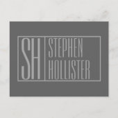 Modern, grau auf dunkelgrau, Initials & Name Logo Postkarte (Vorderseite)